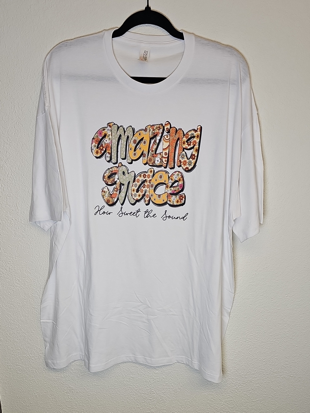 Heritage White Tee with Multicolor "Amazing Grace" Floral Graphic NWOT 2XL
